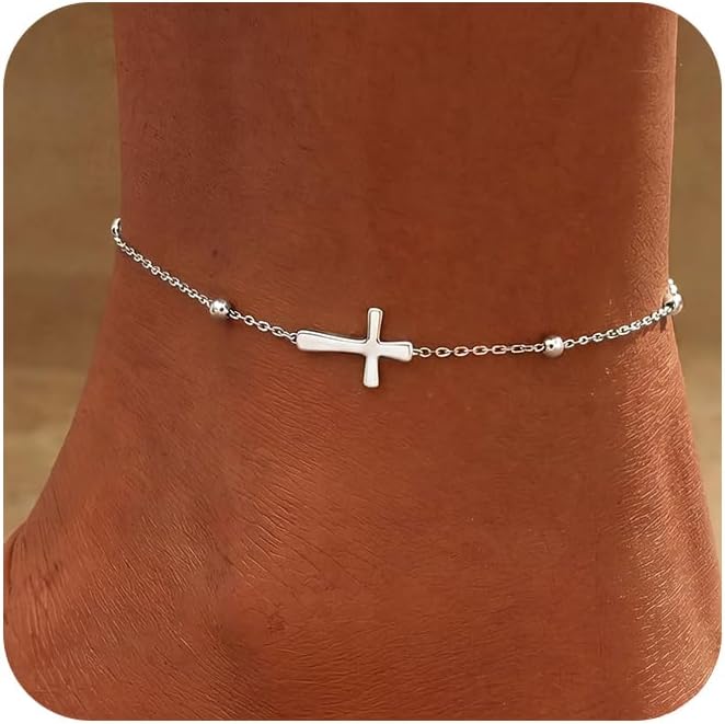 women.14k Gold Plated Waterproof Layered lightweight Dot Flat Oval Chain Ankle Bracelets Set Gold Anklets for women Trendy Summer Beach Jewelry Gift for Women