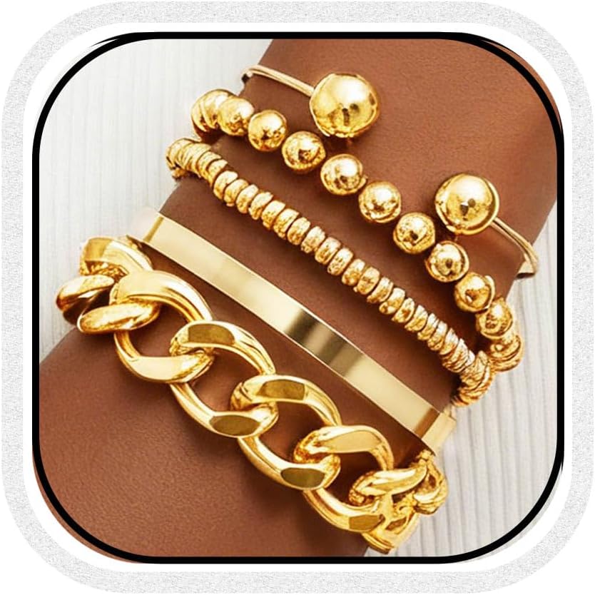 Gold Bracelets Stack Chunky Bangle Bracelet Set Punk Cuban Link Bracelets for Women