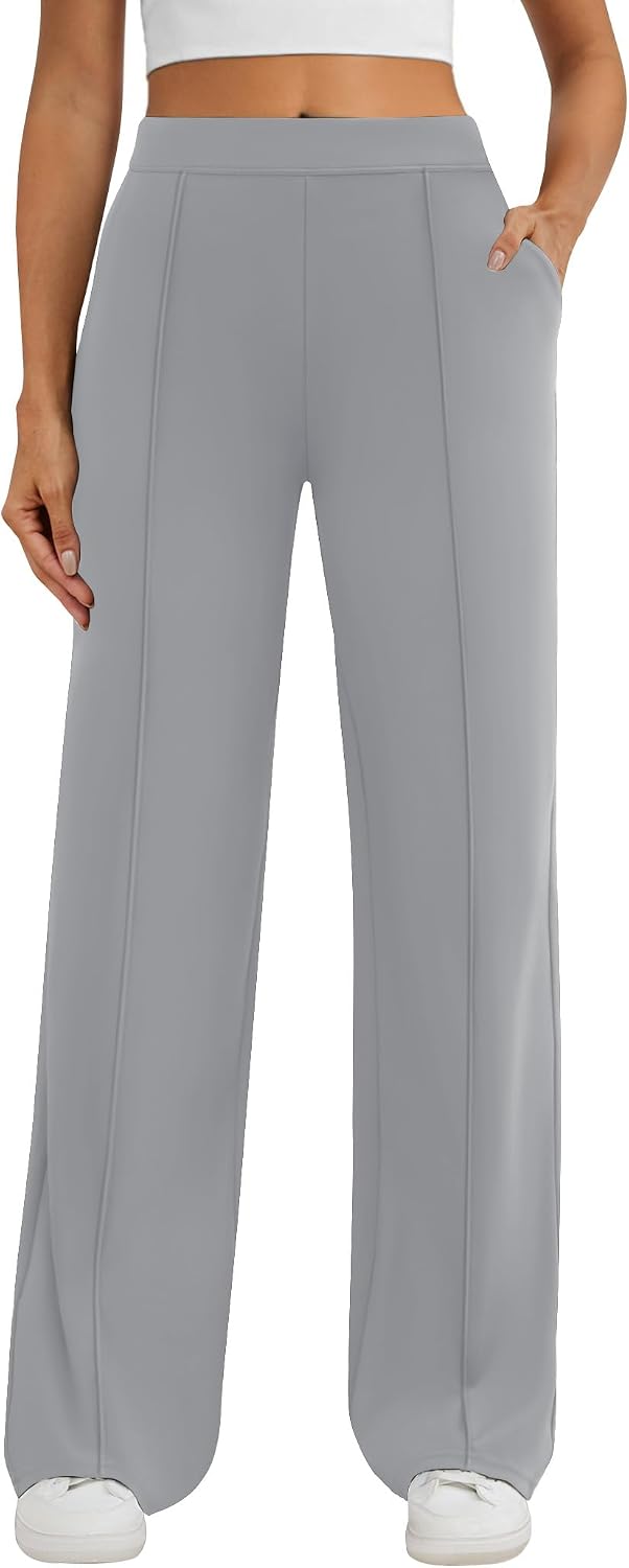 Soft Comfortable Slacks. High Waist. Pull On Trousers. 2 Pockets. Crease Line.