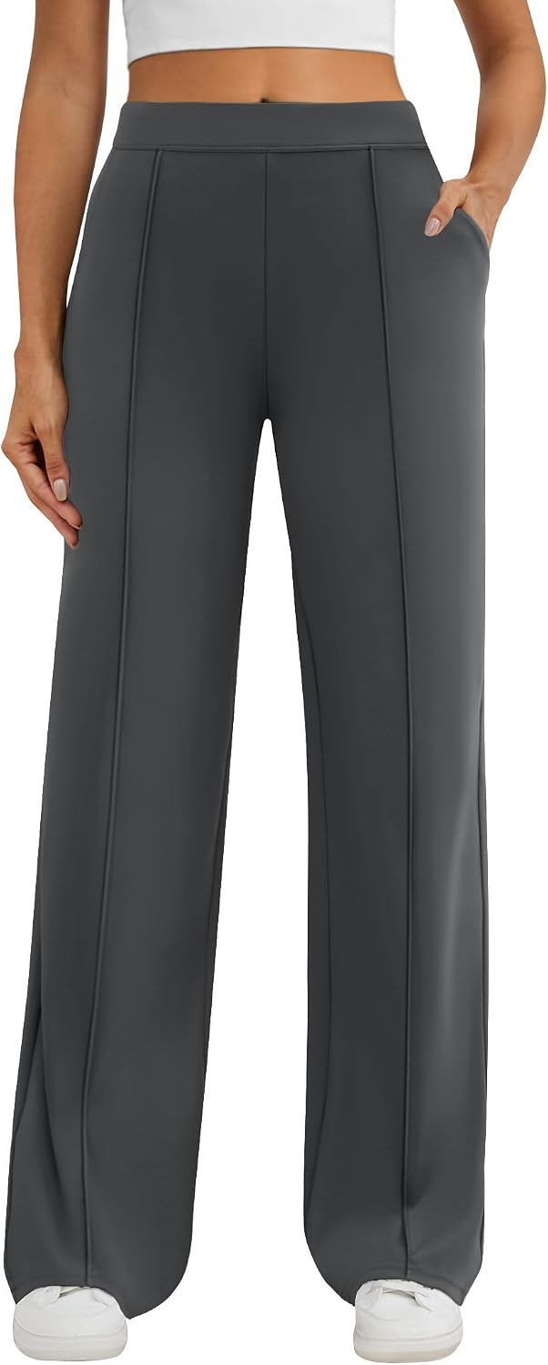 Soft Comfortable Slacks. High Waist. Pull On Trousers. 2 Pockets. Crease Line.