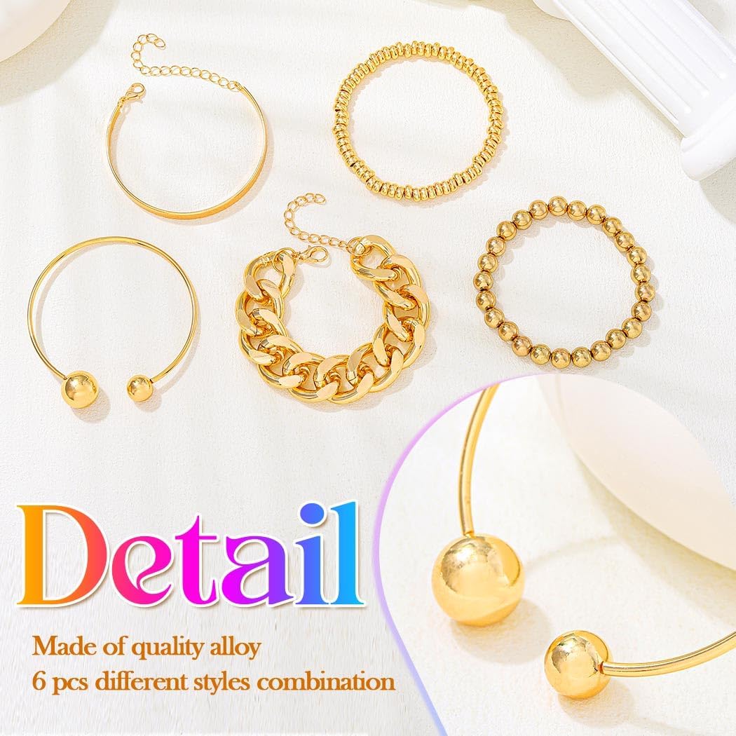 Gold Bracelets Stack Chunky Bangle Bracelet Set Punk Cuban Link Bracelets for Women
