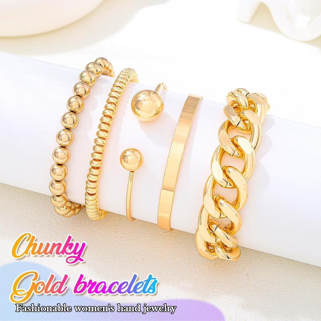 Gold Bracelets Stack Chunky Bangle Bracelet Set Punk Cuban Link Bracelets for Women