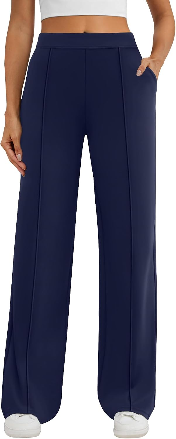 Soft Comfortable Slacks. High Waist. Pull On Trousers. 2 Pockets. Crease Line.