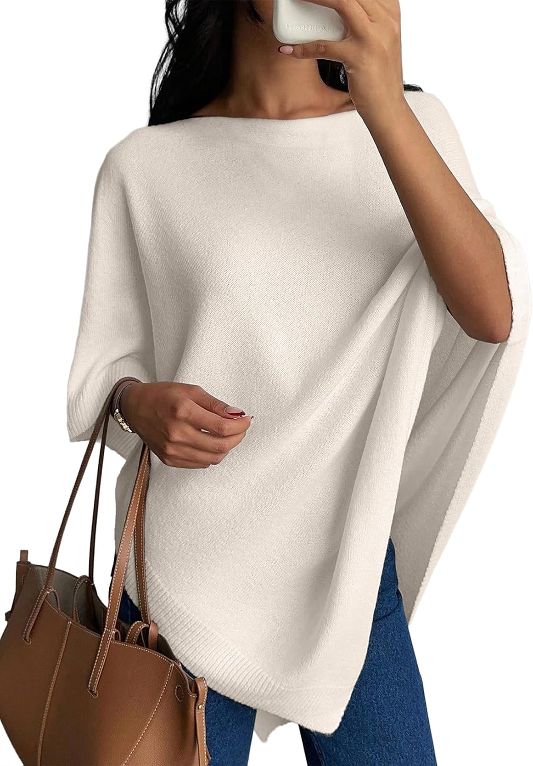 Women Lightweight Elegant Poncho Sweater Pullover Womens Fall Clothes.