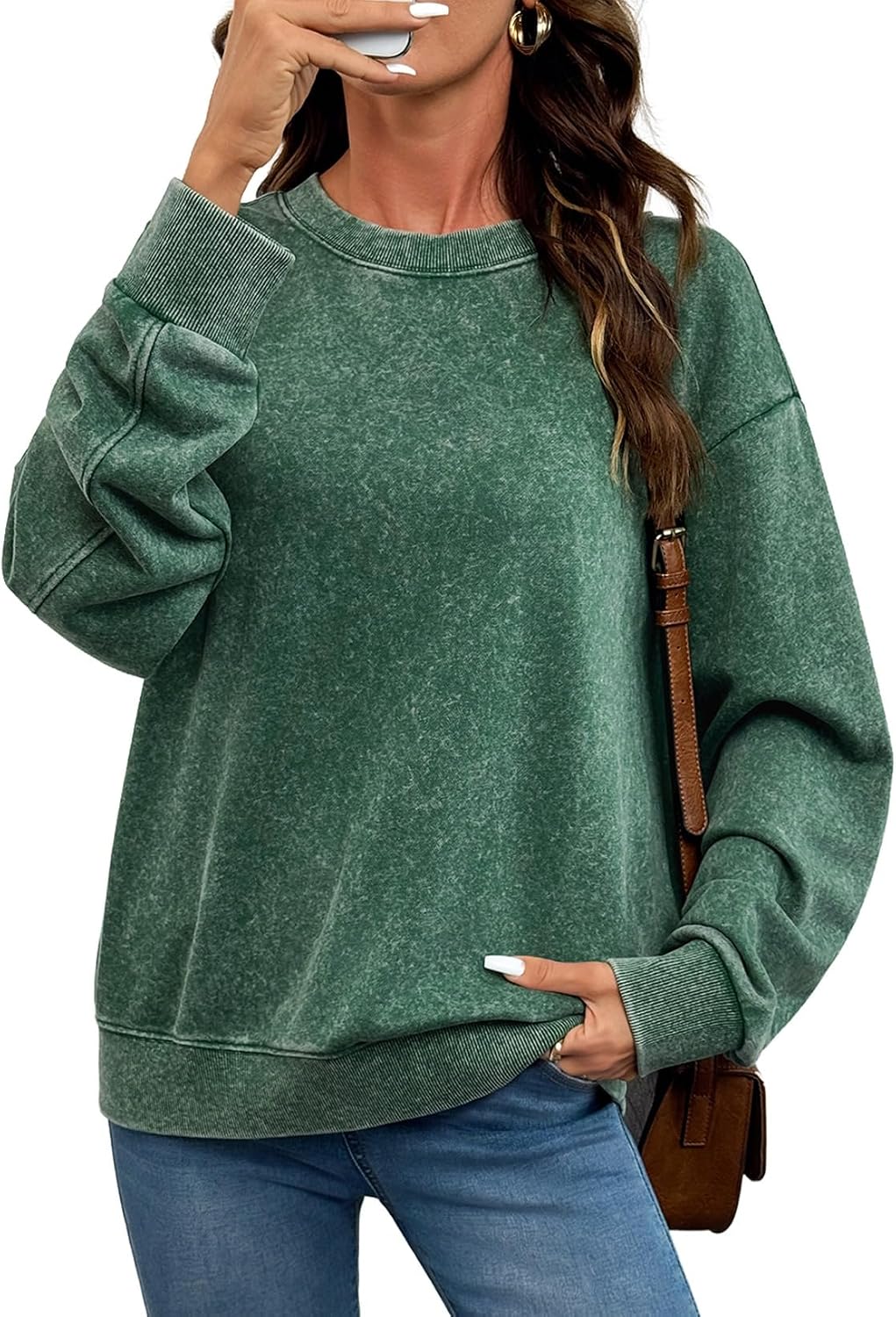 Women Fall Long Sleeve Tee Shirts. Pink | Acid Wash. Round Neck. Vintage Sweatshirts. Ribbed. Trendy Womens Cute Tops Pullover. Fall Fashion Must Haves Clothes