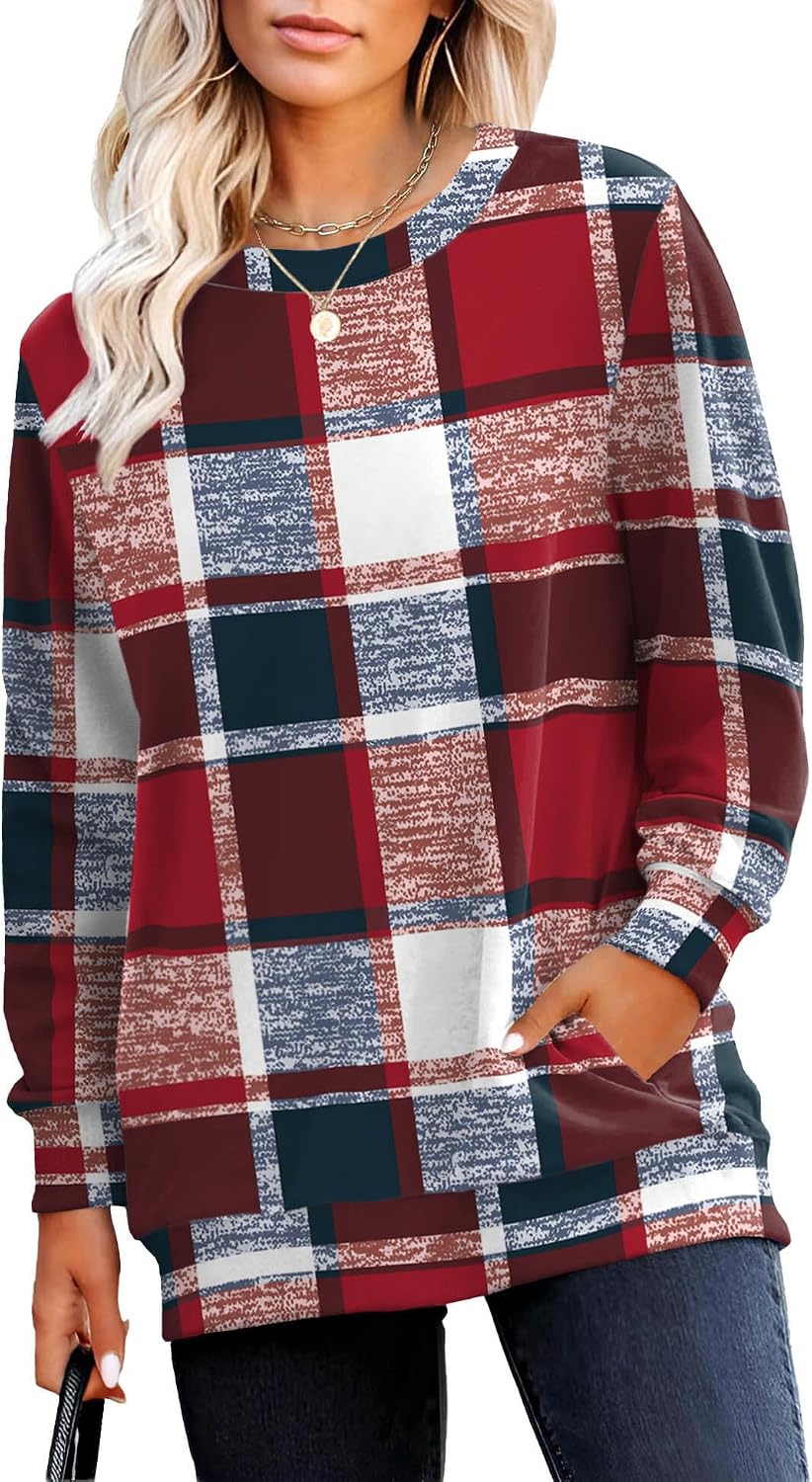 Crewneck Fall Sweatshirt for Women Plain Long Sleeve Top with Pocket | Ladies Crew Neck Casual Sweaters Outfits