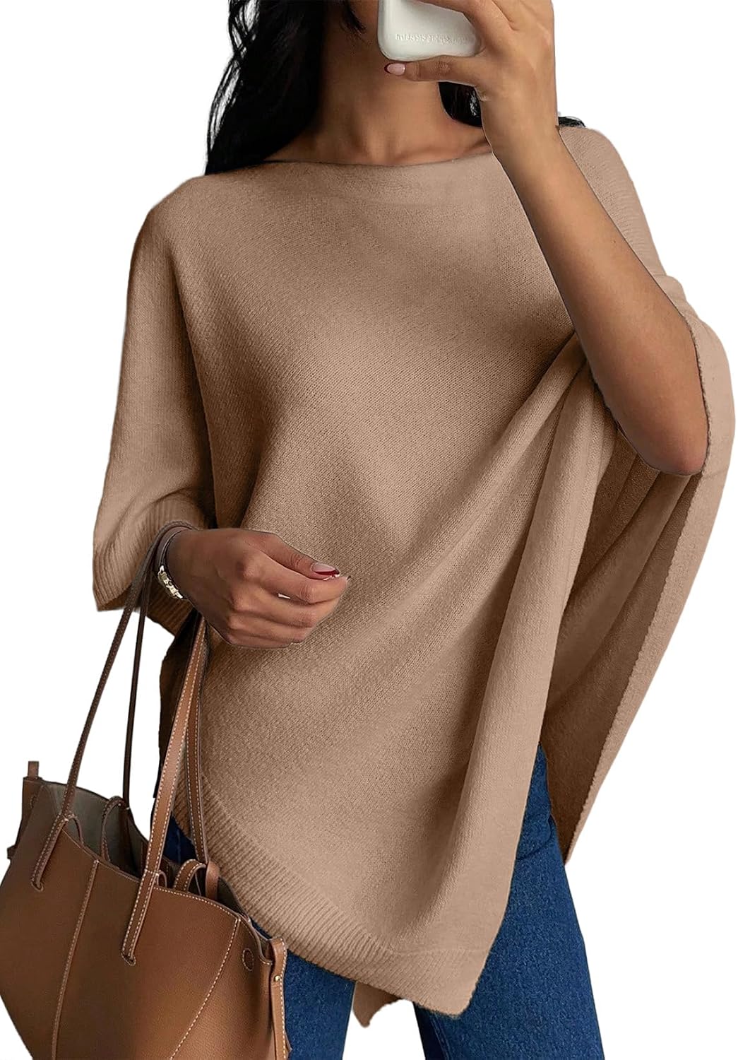 Women Lightweight Elegant Poncho Sweater Pullover Womens Fall Clothes.