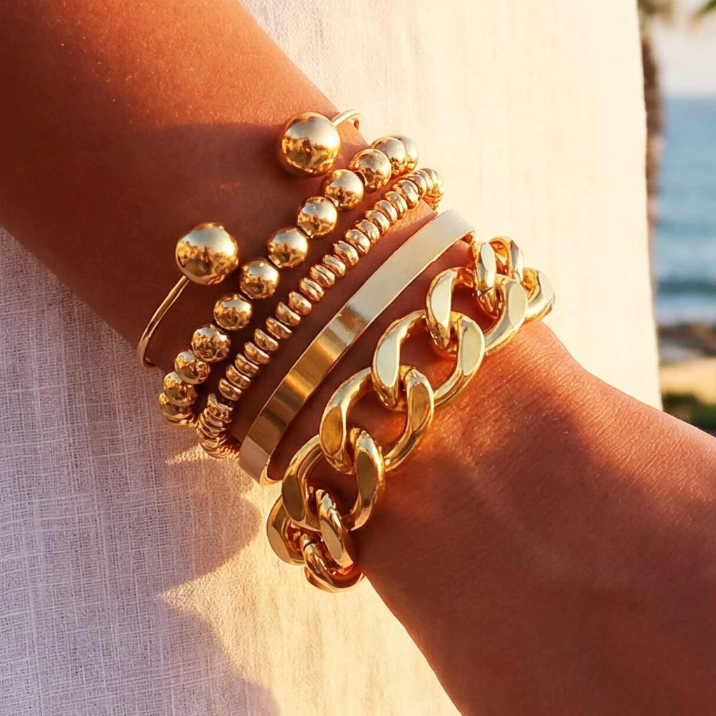 Gold Bracelets Stack Chunky Bangle Bracelet Set Punk Cuban Link Bracelets for Women