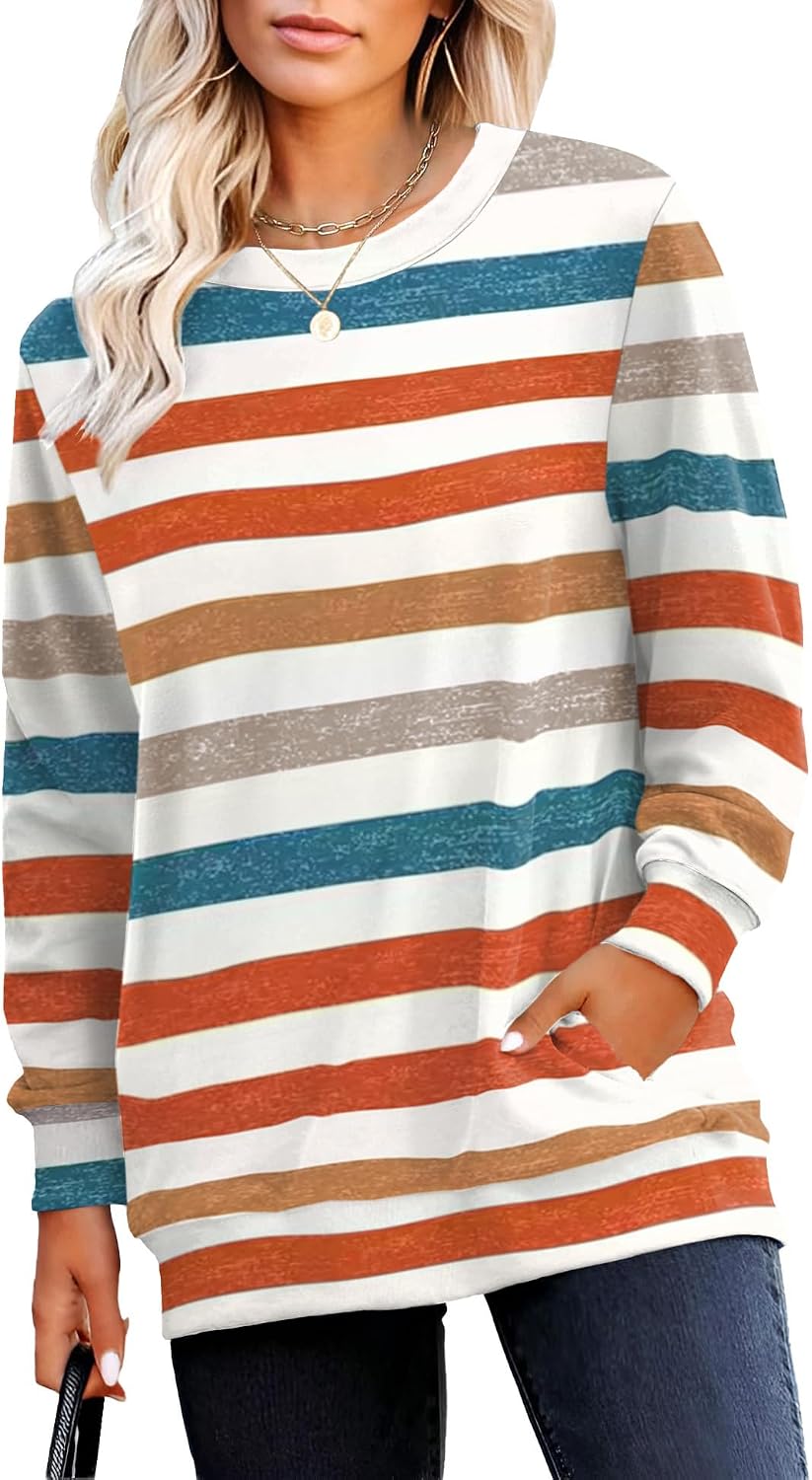Crewneck Fall Sweatshirt for Women Plain Long Sleeve Top with Pocket | Ladies Crew Neck Casual Sweaters Outfits