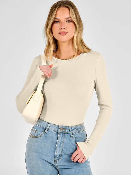 Crewneck Slim Fit Tshirts. Soft Comfy Cozy Base Tee. Casual Going Out Outfits. Warm Fall Winter Layer Clothing Undershirts