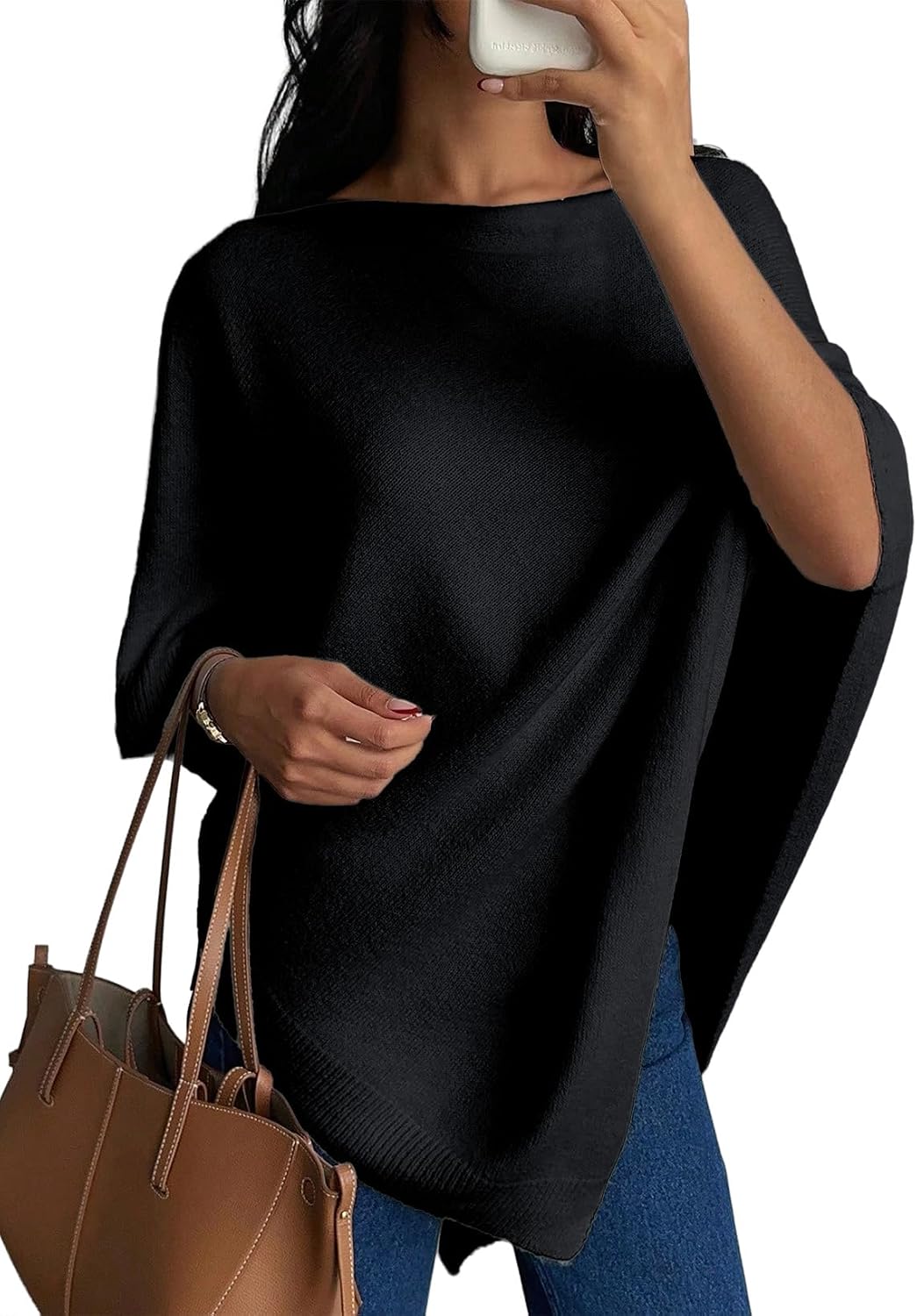 Women Lightweight Elegant Poncho Sweater Pullover Womens Fall Clothes.