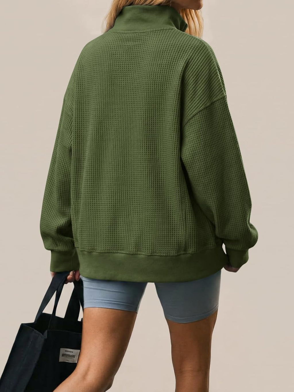 Womens Sweatshirt Waffle Knit Oversized Button Henley Pullover Tops