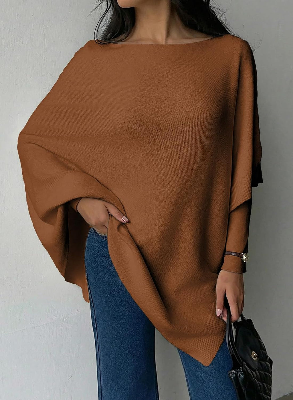 Women Lightweight Elegant Poncho Sweater Pullover Womens Fall Clothes.