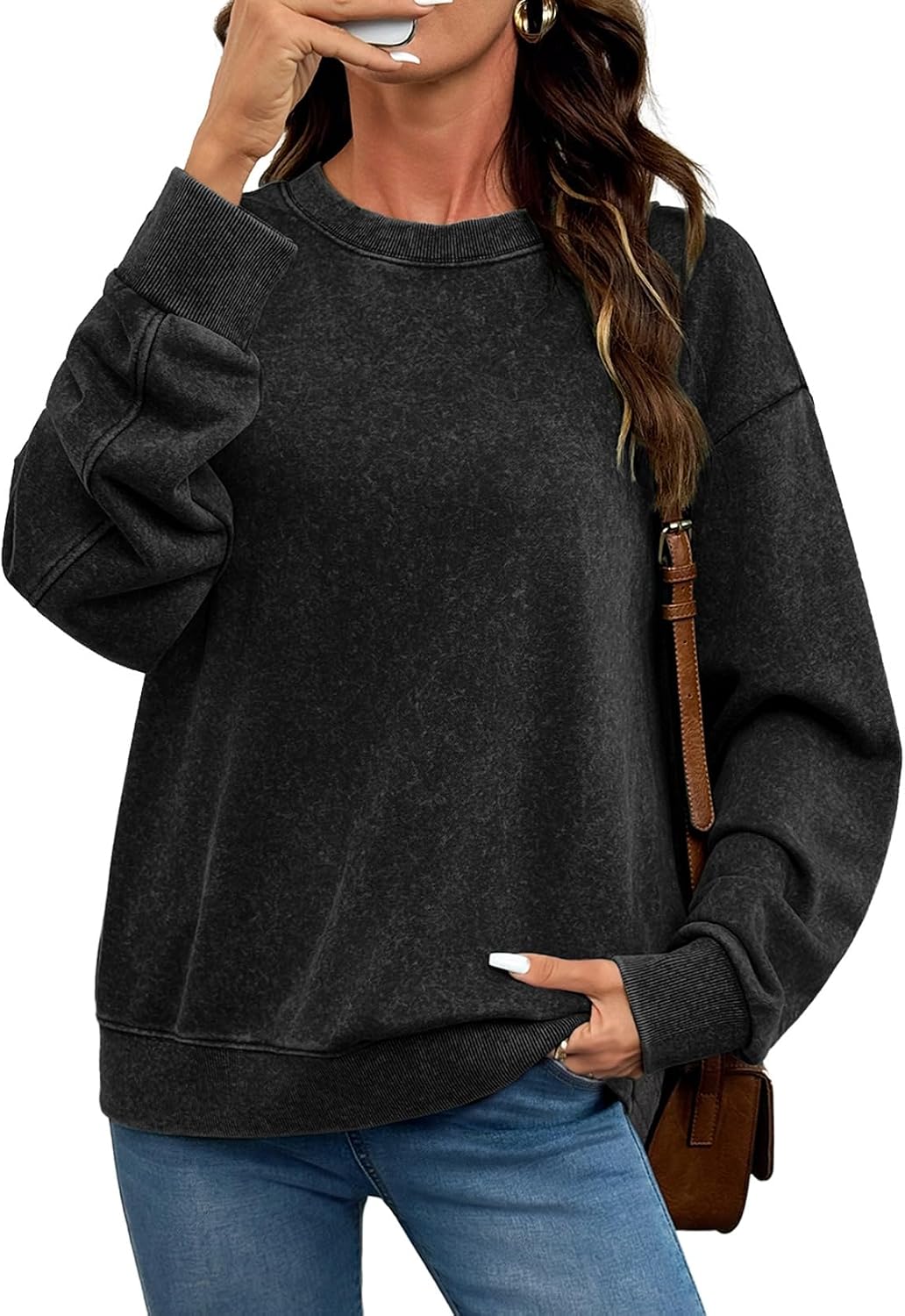 Women Fall Long Sleeve Tee Shirts. Pink | Acid Wash. Round Neck. Vintage Sweatshirts. Ribbed. Trendy Womens Cute Tops Pullover. Fall Fashion Must Haves Clothes