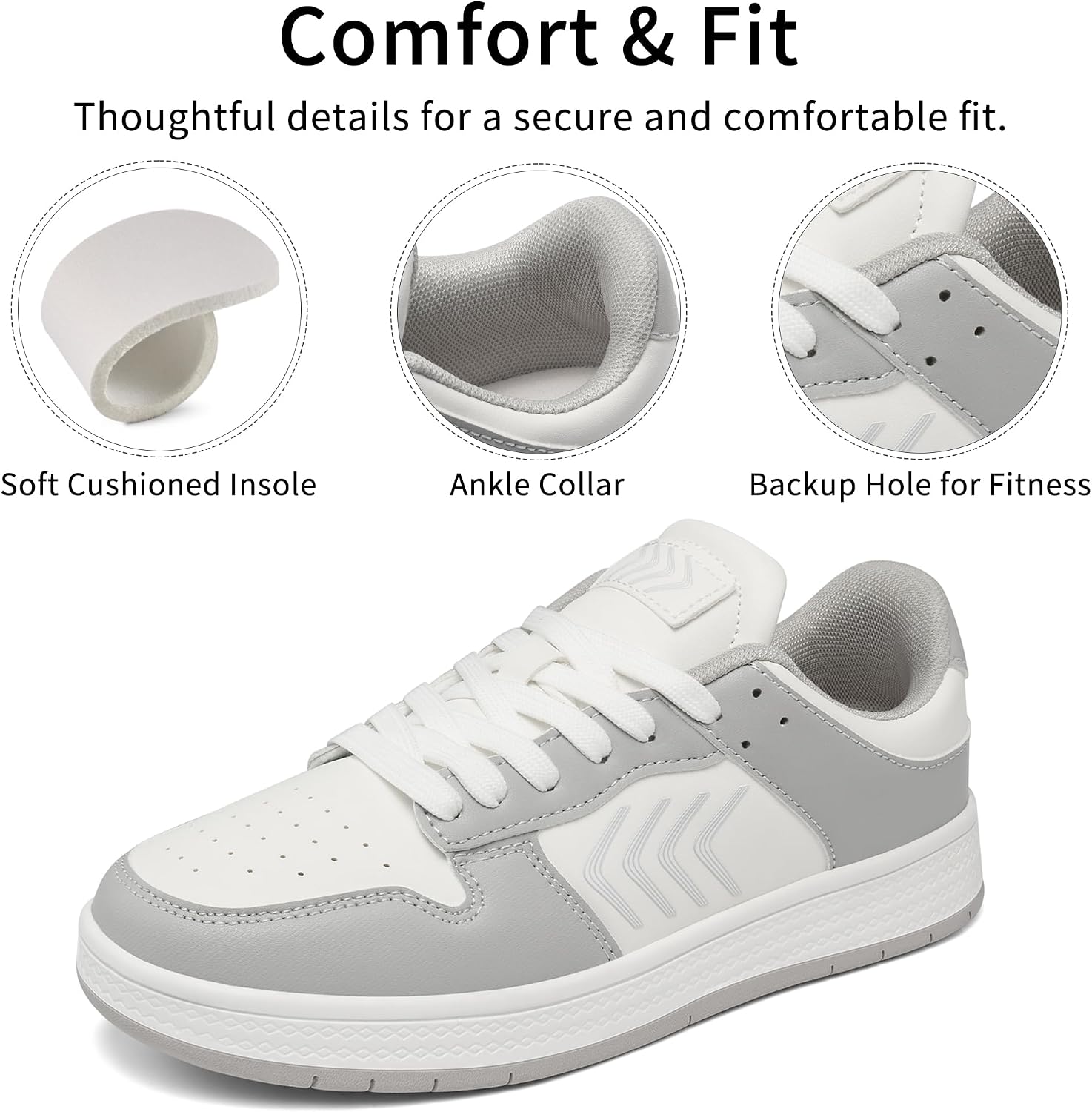 Low-Top Cushioned Collar & Non-Slip Rubber Sole for Casual Wear