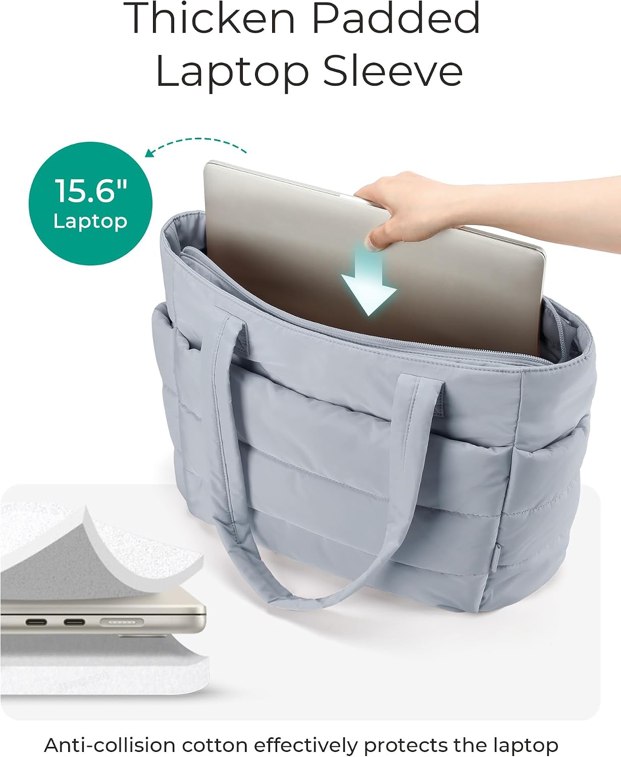 Women. Lightweight Puffy Tote Bag with Compartments Shoulder Bag Handbag for Travel. Work.