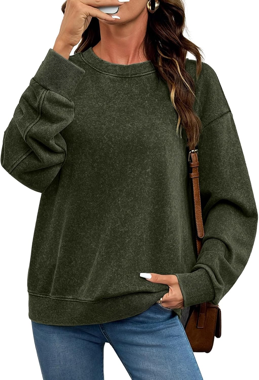 Women Fall Long Sleeve Tee Shirts. Pink | Acid Wash. Round Neck. Vintage Sweatshirts. Ribbed. Trendy Womens Cute Tops Pullover. Fall Fashion Must Haves Clothes
