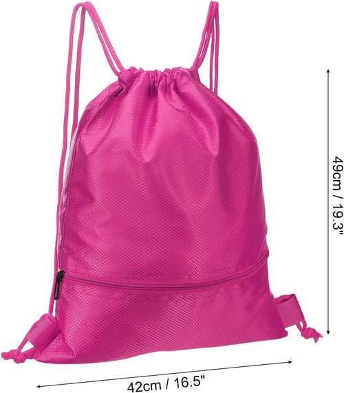 Drawstring Backpack Bag. Drawstring Gym Bags String Backpack with Zip Pocket for Women Men. Rose Red | Drawstring Bags