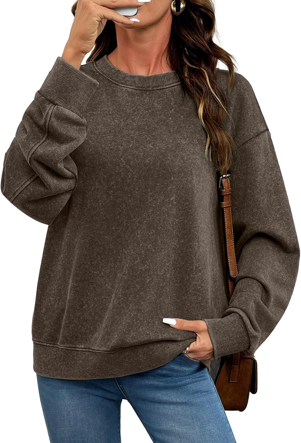 Women Fall Long Sleeve Tee Shirts. Pink | Acid Wash. Round Neck. Vintage Sweatshirts. Ribbed. Trendy Womens Cute Tops Pullover. Fall Fashion Must Haves Clothes