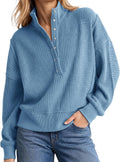 Womens Sweatshirt Waffle Knit Oversized Button Henley Pullover Tops
