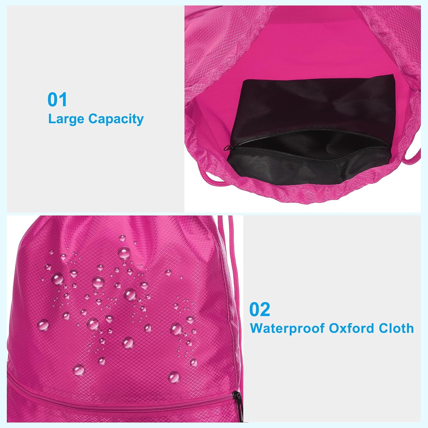 Drawstring Backpack Bag. Drawstring Gym Bags String Backpack with Zip Pocket for Women Men. Rose Red | Drawstring Bags