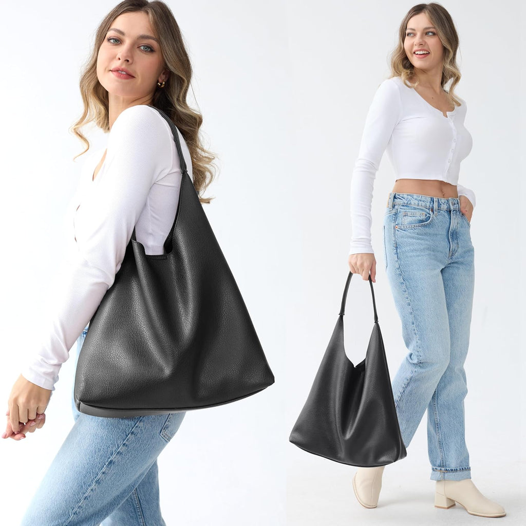 Women Soft Vegan Leather Shoulder Handbag Slouchy Tote Purses