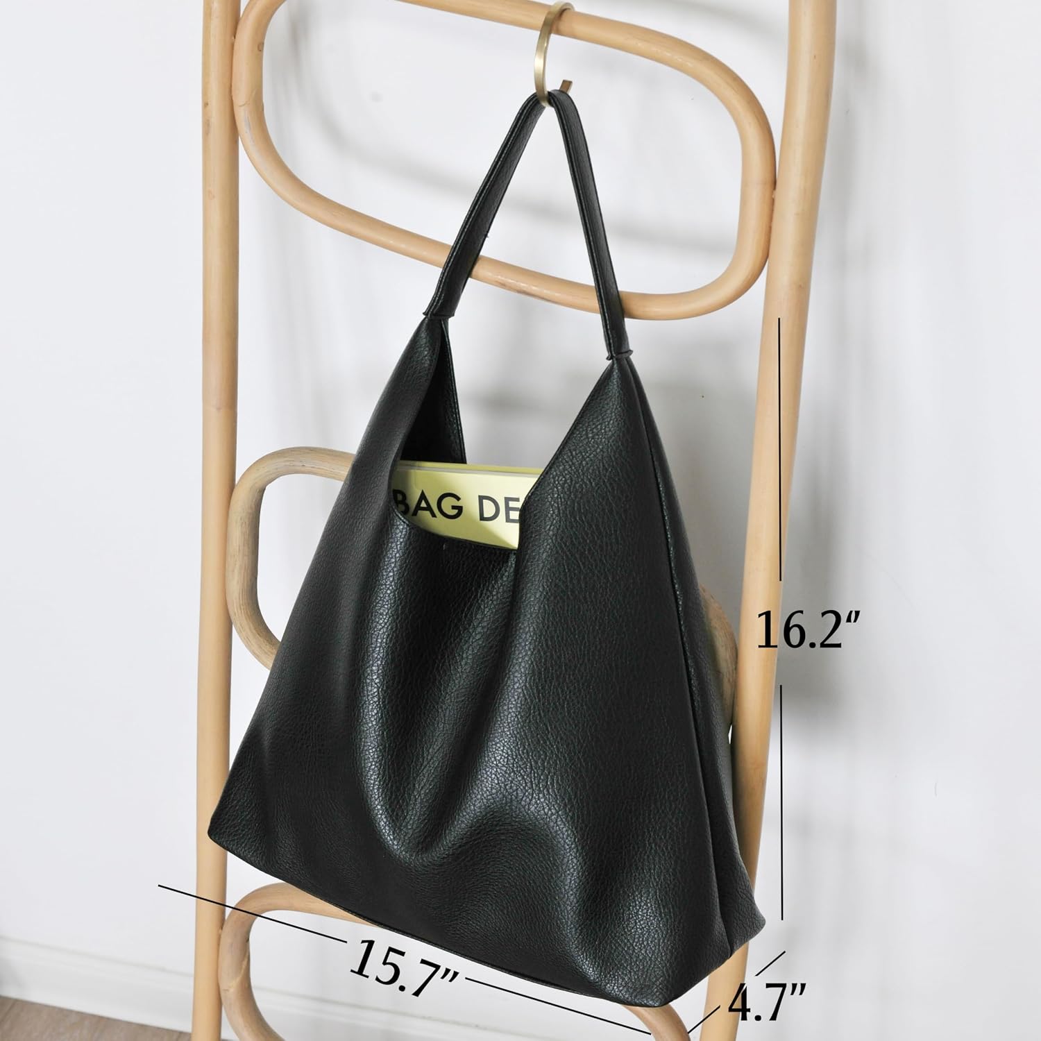 Women Soft Vegan Leather Shoulder Handbag Slouchy Tote Purses
