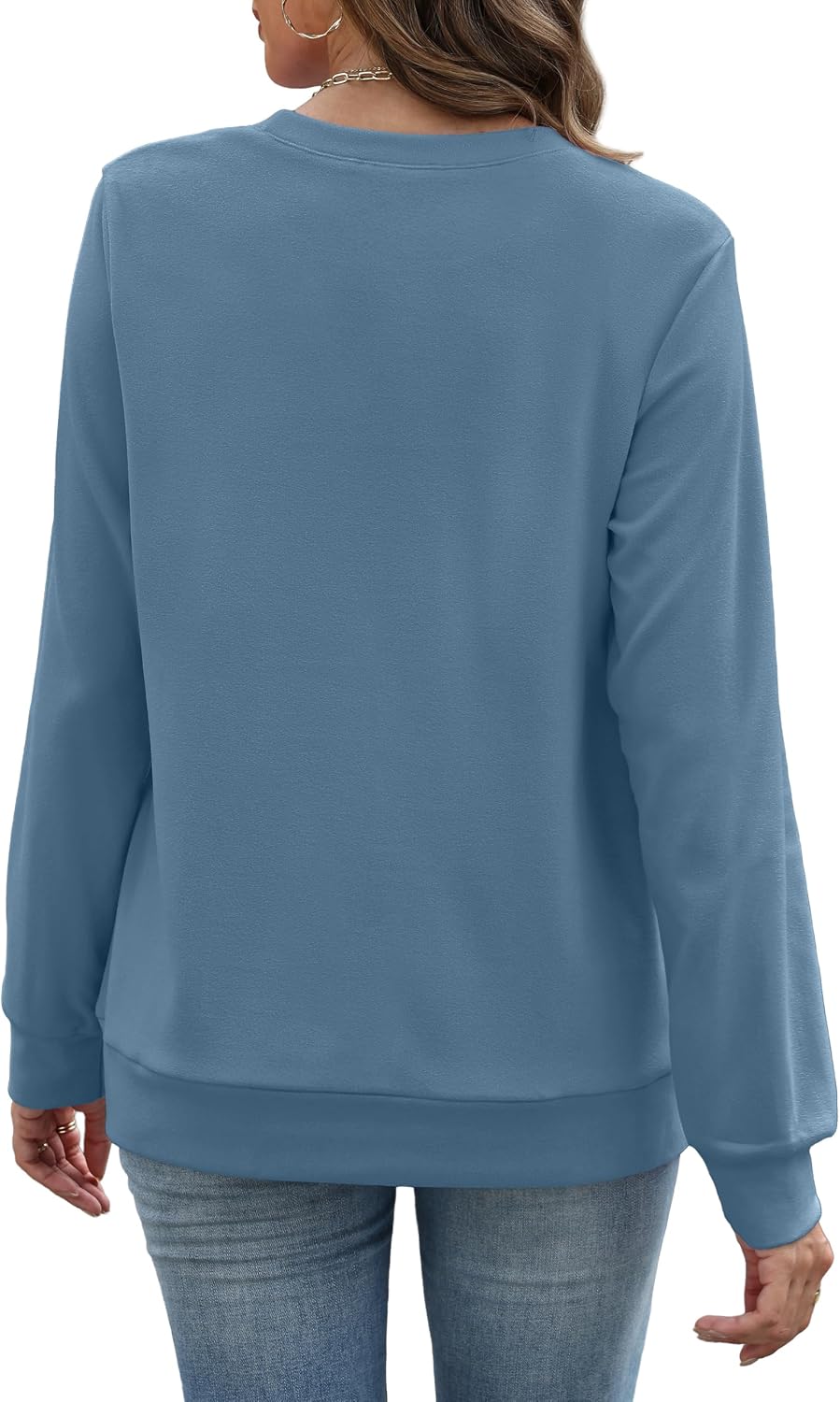 Crewneck Fall Sweatshirt for Women Plain Long Sleeve Top with Pocket | Ladies Crew Neck Casual Sweaters Outfits