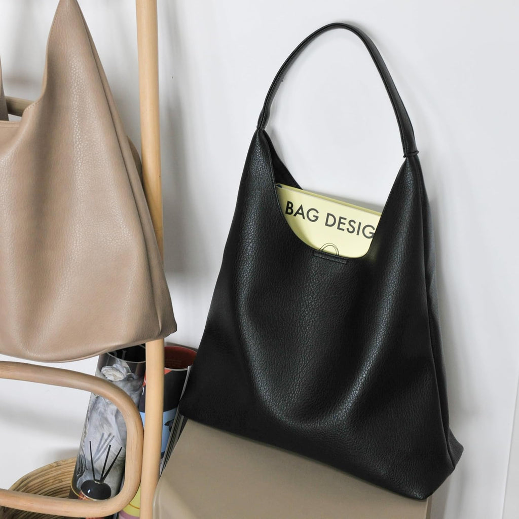 Women Soft Vegan Leather Shoulder Handbag Slouchy Tote Purses