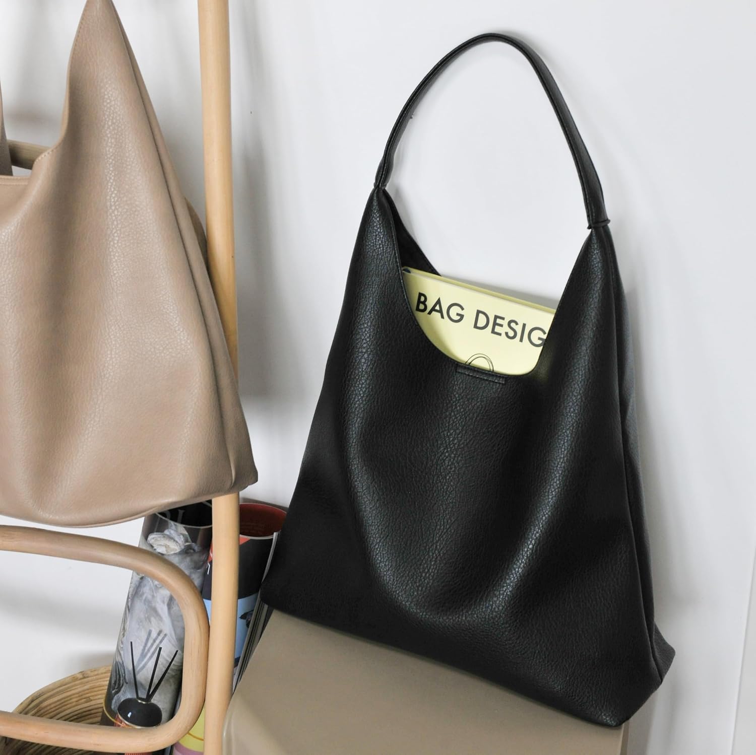 Women Soft Vegan Leather Shoulder Handbag Slouchy Tote Purses