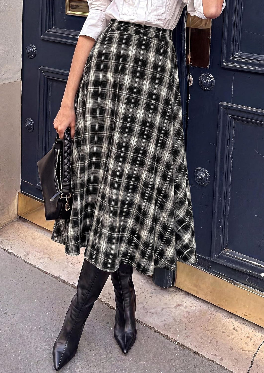 Women's Plaid High Waisted A-Line Midi Skirts | Elastic Waistband. Long Flowy Skirt. Classic Tartan Print. Vintage Style. Casual & Formal Wear.