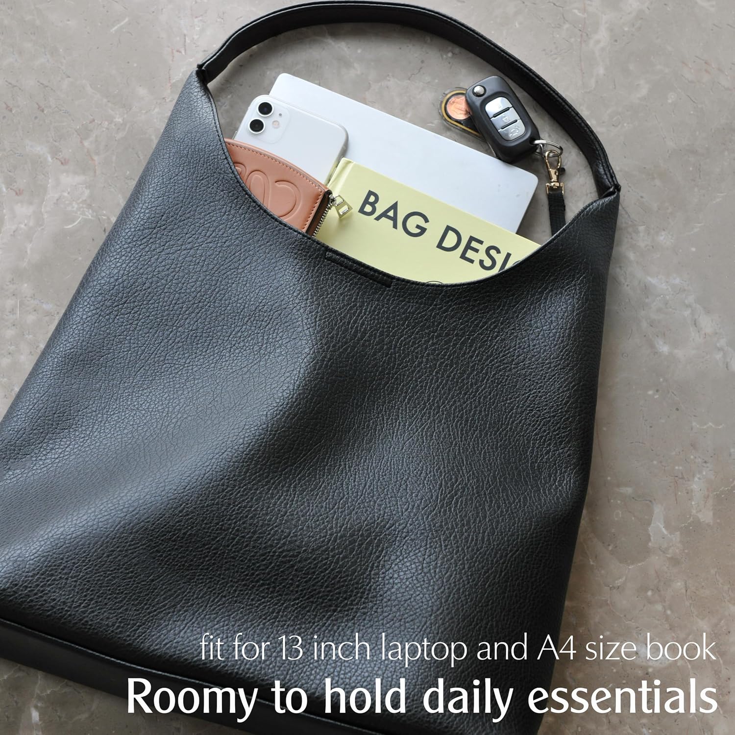 Women Soft Vegan Leather Shoulder Handbag Slouchy Tote Purses